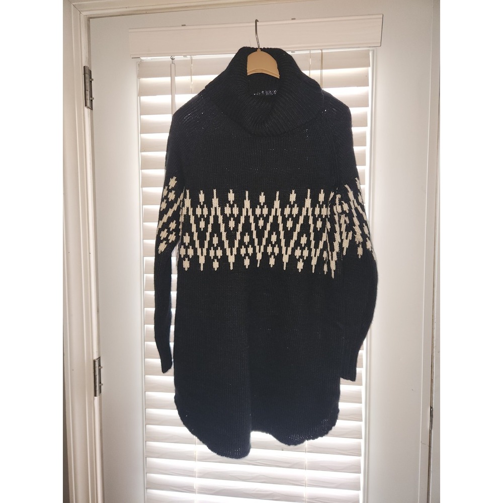 Lulus Say It Ain't Snow Black Print Sweater Dress Womens Size Small. Cowl Neck